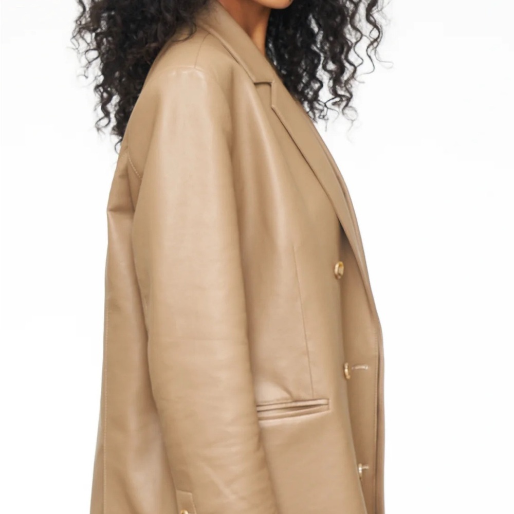 NWT Pistola Double-Breasted Brown Leather Blazer - Picture 4 of 4